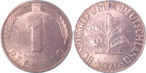 1 Pfennig 1970 J ss+ Ngb 32 2 ss+ 1