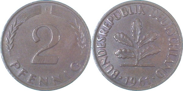 2 Pfennig 1961 F ss Ngb 18 2