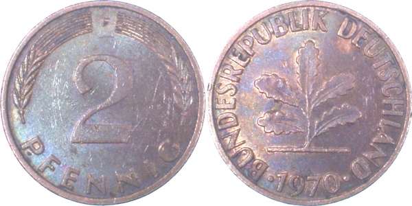 2 Pfennig 1970 F s/ss Epa 54k2