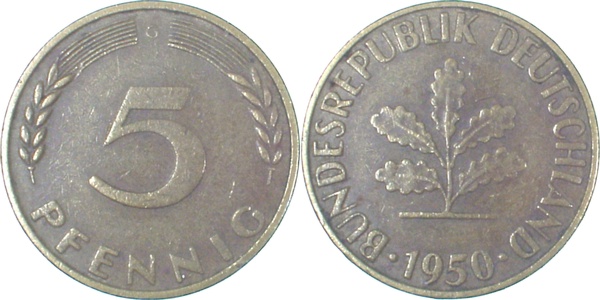 5 Pfennig 1950 G ss Ngb 7 4 ss 5 Pfennig