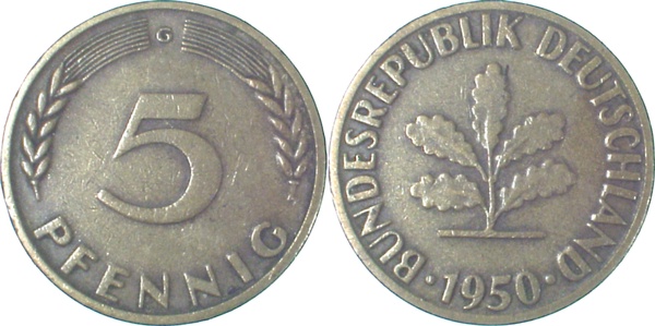 5 Pfennig 1950 G ss Ngb 7 5 ss 5 Pfennig