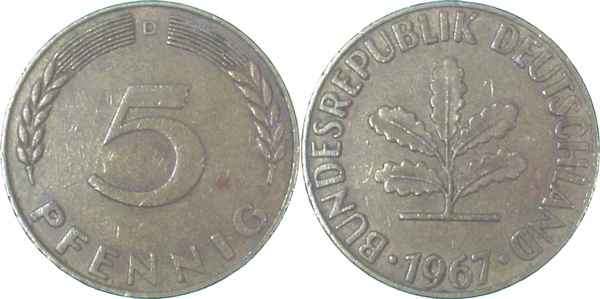 5 Pfennig 1967 D ss Epa-13V2 ss 5 Pfennig