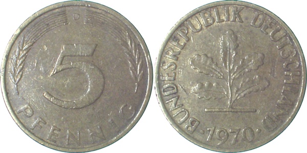 5 Pfennig 1970 D ss Ngb 25 3 ss 5 Pfennig