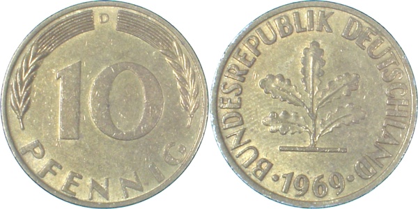 10 Pfennig 1969 D ss/vz Ngb 21 2 ss / vz 10 Pfennig