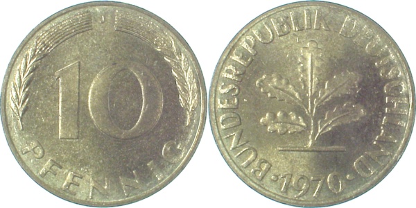 10 Pfennig 1970 J vz Nbg 28 2 vz 10 Pfennig