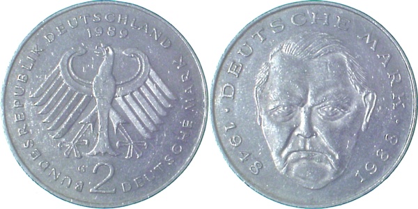 2 DM Erh 89G Münzzeichen knickt ab Epa-9V2 2 DM
