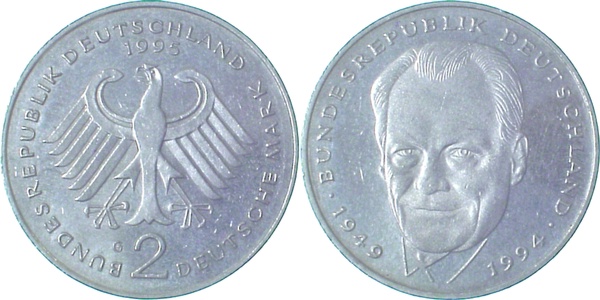2 DM Brandt 1995 G ss/vz Münzzeichen geschl Ngb 9 3 ss / vz 2 DM