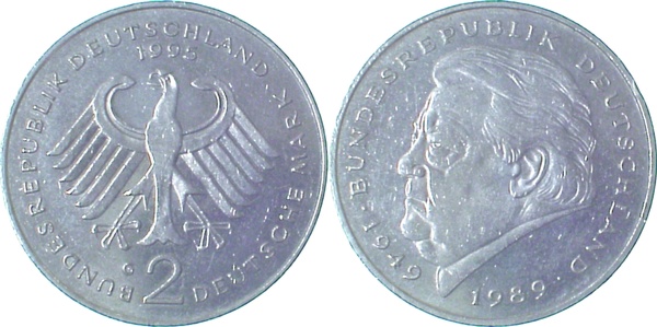 2 DM Strauss 1995 G ss/vz Münzzeichen geschl Ngb 36 3 ss / vz 2 DM