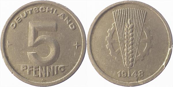 5 Pfennig DDR 48A Wulst a Rand ss J1502 ss 5 Pfennig