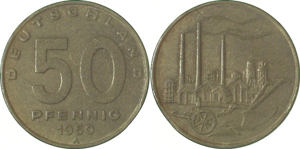 50 Pfennig DDR 1950 A Zainende prfr! J1504 prfr! 50 Pfennig