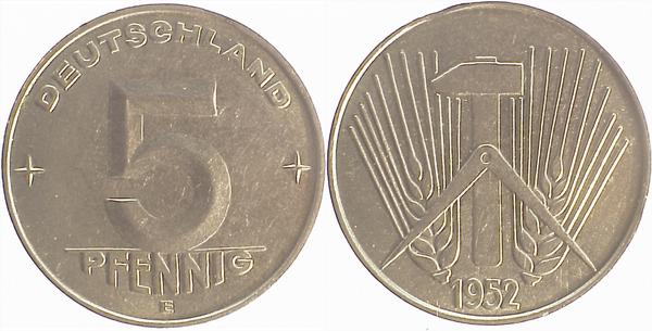 5 Pfennig DDR 52E kl Zainende vz J1506 vz 5 Pfennig