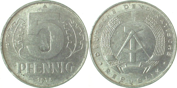 5 Pfennig DDR 75A Zainende vz J1509 vz 5 Pfennig