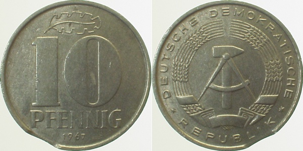 10 Pfennig DDR 67A Zainende ss/vz J1510 ss / vz 10 Pfennig