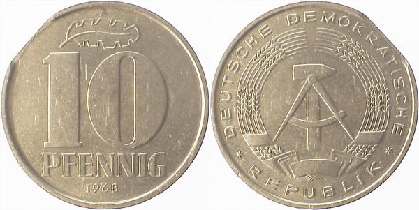 10 Pfennig DDR 68A gr Zainende ss/v J1510 10 Pfennig