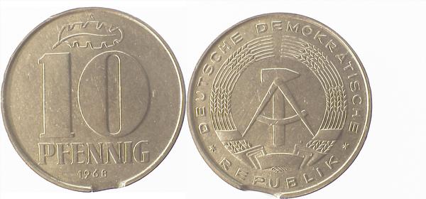 10 Pfennig DDR 1968 A ss/vz Zainende J1510 ss / vz 10 Pfennig