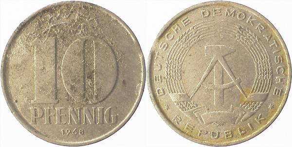 10 Pfennig DDR 68A gr Zainende ss J1510 ss 10 Pfennig