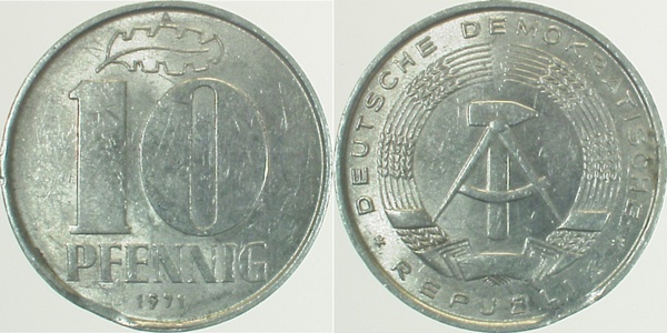 10 Pfennig DDR 1971 A Zainende ss/vz J1510 ss / vz 10 Pfennig