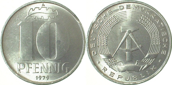 10 Pfennig DDR 1979 A stgl kl Zainen J1510 stgl 10 Pfennig