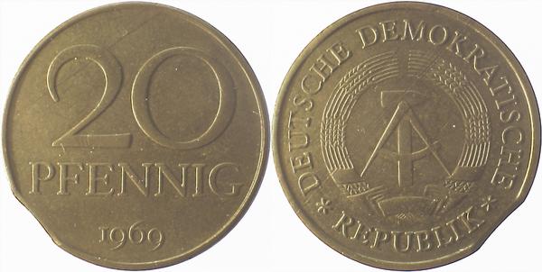 20 Pfennig DDR 1969 ss+ Zainende J1511a ss+ 20 Pfennig