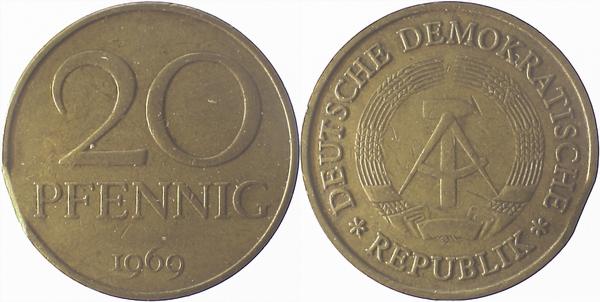 20 Pfennig DDR 1969 ss Zainende J1511a ss 20 Pfennig