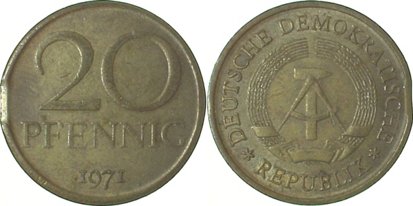 20 Pfennig DDR 1971 vz Zainende J1511a vz 20 Pfennig