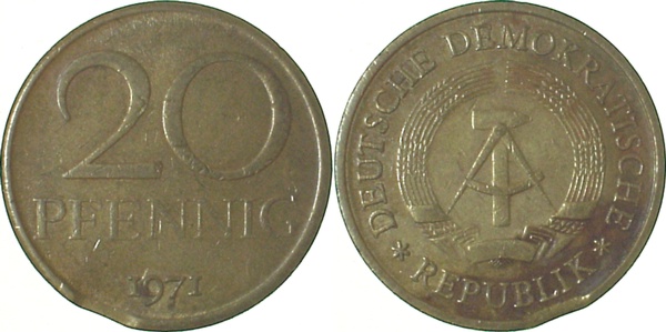 20 Pfennig DDR 1971 Zainende ss J1511a ss 20 Pfennig