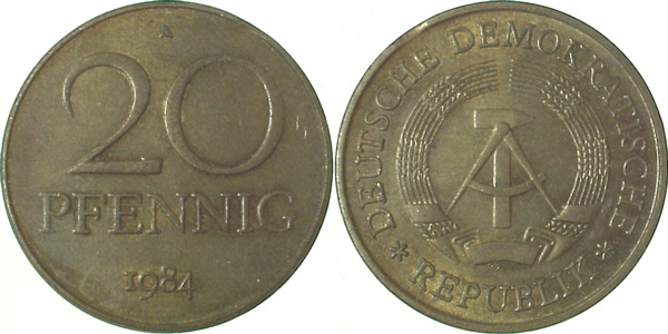 20 Pfennig DDR 1984 A vz kl Zainende J1511b vz 20 Pfennig