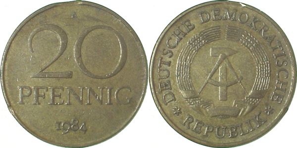 20 Pfennig DDR 1984 A ss/vz kl Zaine J1511b ss / vz 20 Pfennig
