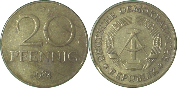 20 Pfennig DDR 1984 A ss kl Zaindend J1511b ss 20 Pfennig