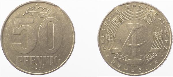 50 Pfennig DDR 71A kl Zainende ss/vz J1512 ss / vz 50 Pfennig