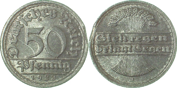 50 Pfennig1922 F kl. Zainende J301