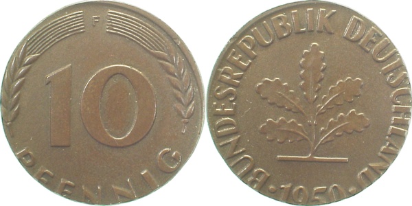 10 Pfennig 1950 F Messing artfremder Rohling, zu klein 2,6 g