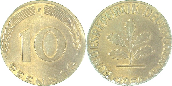 10 Pfennig 1950 F auf 5 PfennigRohling geprägt