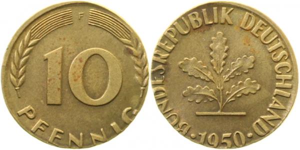 10 Pfennig 50F Messing zu klein 3,3g J383 10 Pfennig