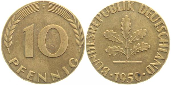 10 Pfennig 1950 F SS Messing 4 25gr