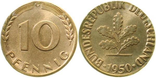 10 Pfennig 50G ca 4 gr Messing J383 10 Pfennig
