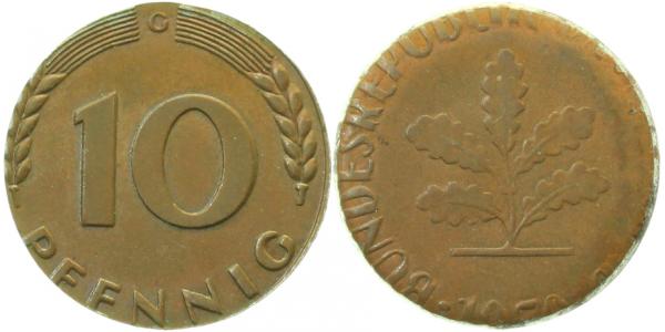 10 Pfennig 1950 G auf 1 Pf- Rohling geprägt 2 g