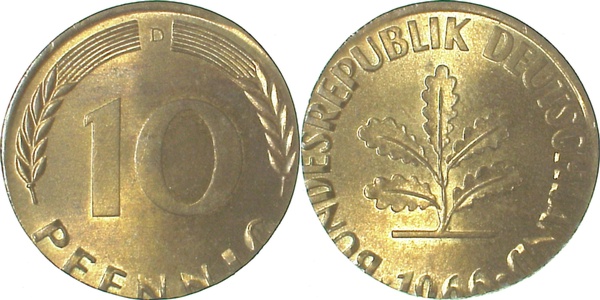 10 Pfennig 1966 D auf 5 Pfennig Rohling geprägt