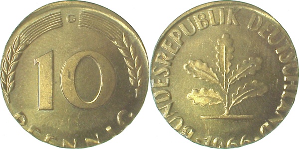 10 Pfennig 1966 G auf 5 Pfennig Rohling bfr/st