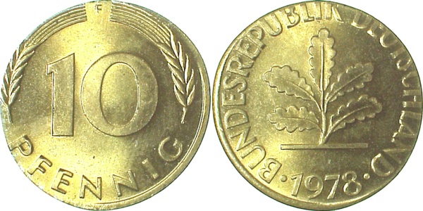 10 Pfennig 78F auf 5 Pfennig Ronde bfr/st J383 bfr / st 10 Pfennig