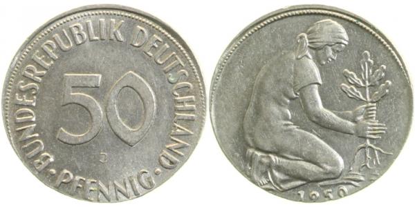 50 Pfennig 1950 J auf fremden Rohling