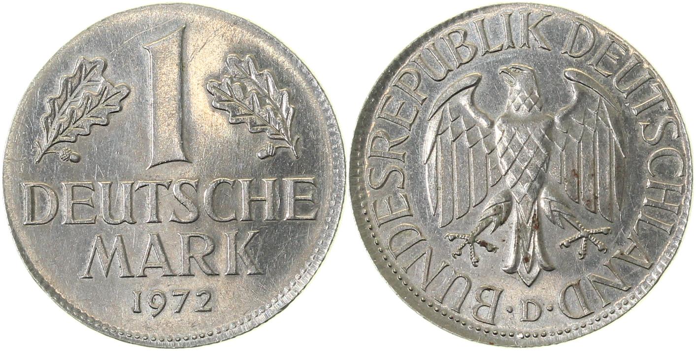 1 Mark 1972 D ohne Rändelung 4,0g v/st