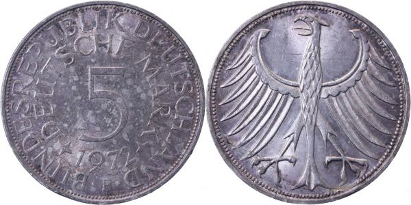 5 DM 1972 F Schrötlingsfehler vz J387 Fehlprägungen