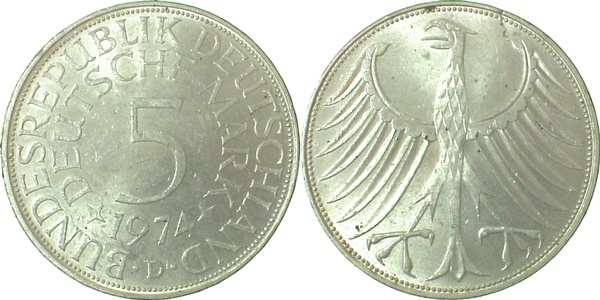 5 DM 1974 D VS kl.SchrötlingsfehlerJ387