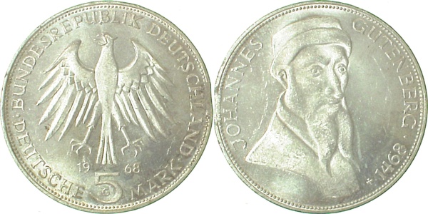 5 DM Gutenberg Zainende vz/st J397 vz/st 5 DM