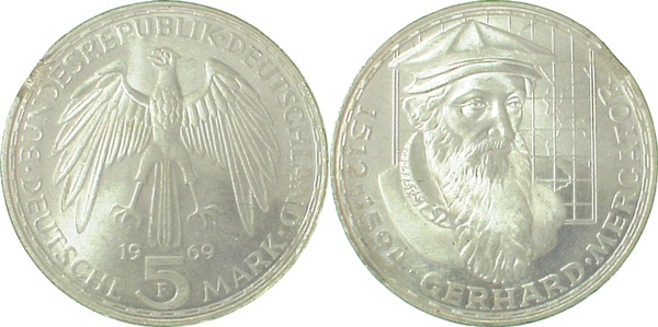 5 DM 1969 F kleines Zainende Mercator
