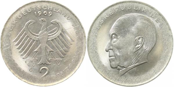 2 DM Aden 1969 G magnetisch 3,8gr J406 2 DM