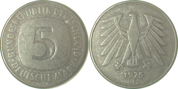 5 DM 75J9,5gr außergew Stück J415 5 DM