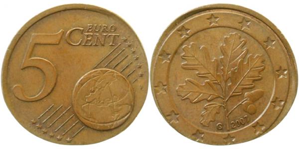 5 Cent 2007 auf 2 Cent Rohling geprägt