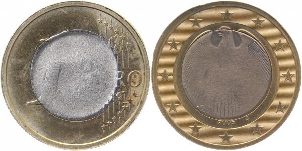 1 Euro 2005 J DE vermutlich gespaltene Pille!